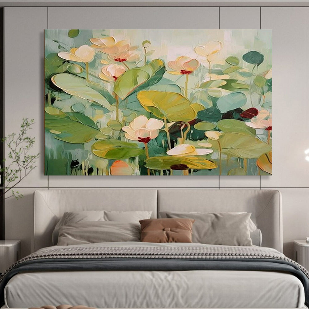 “Pastel - Toned Lotus Blooms” - Impressionistic Oil Painting on Canvas PT1494