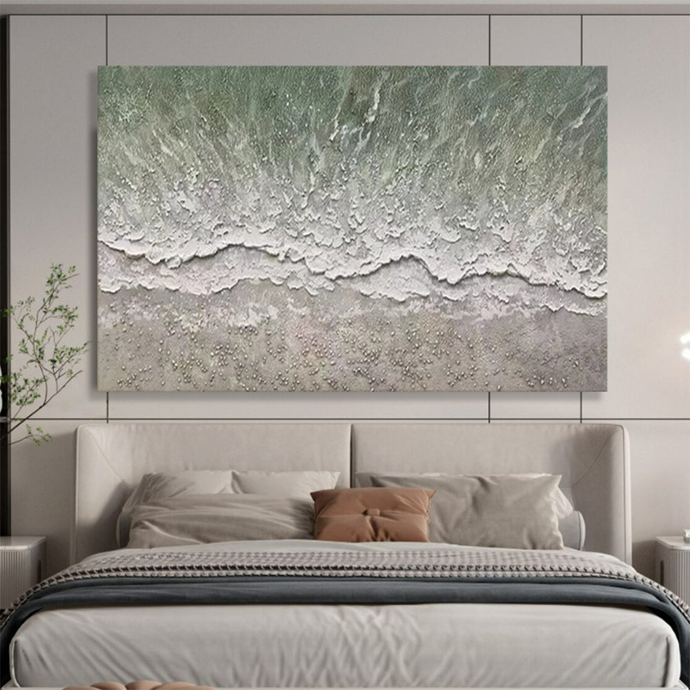 “Green - White Textured Beach” - Aerial Perspective “Wave Ripple” Painting On Canvas PT1667