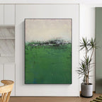 “Misty Green Field” - Green, Gray, Purple Abstract Landscape Painting On Canvas PS0645
