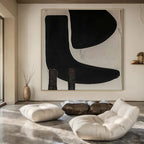 Black and White Organic Shapes "Shadow Play" Minimalist Painting On Canvas PS1073