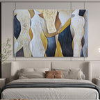 “Abstract Human Forms” - Beige, Black & Gold Figurative, Modern Oil Painting On Canvas DKS731