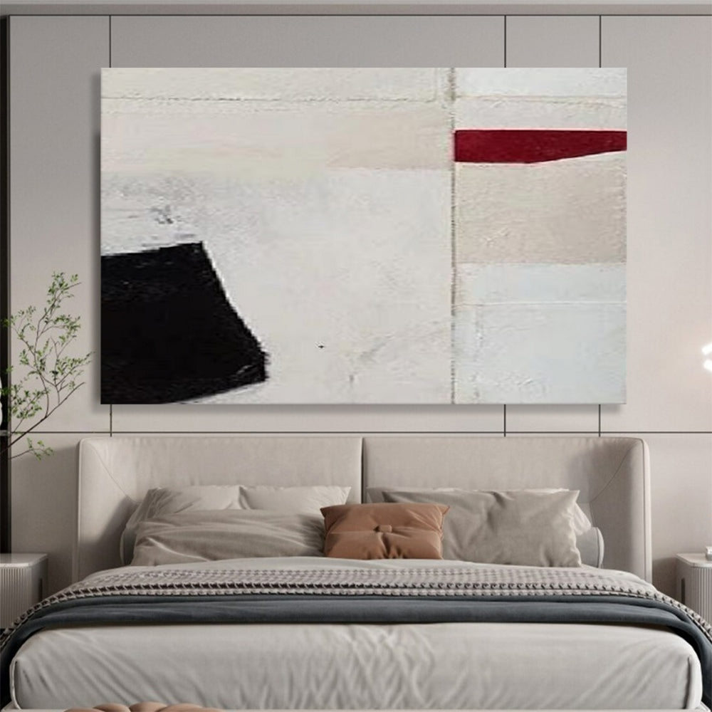 “Black, White, and Red Minimalist Abstract” - Geometric Abstract Painting On Canvas PT110
