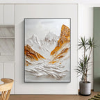“White - Gold Textured Mountain Relief” - 3D Abstract Painting On Canvas PT2072