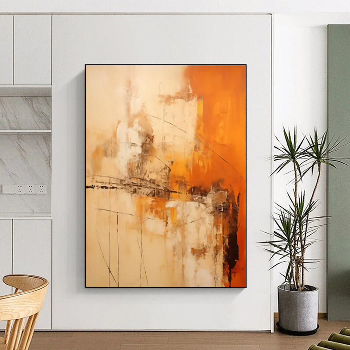 Orange, Beige & Brown Abstract Strokes "Desert Dawn" Painting On Canvas PS0850