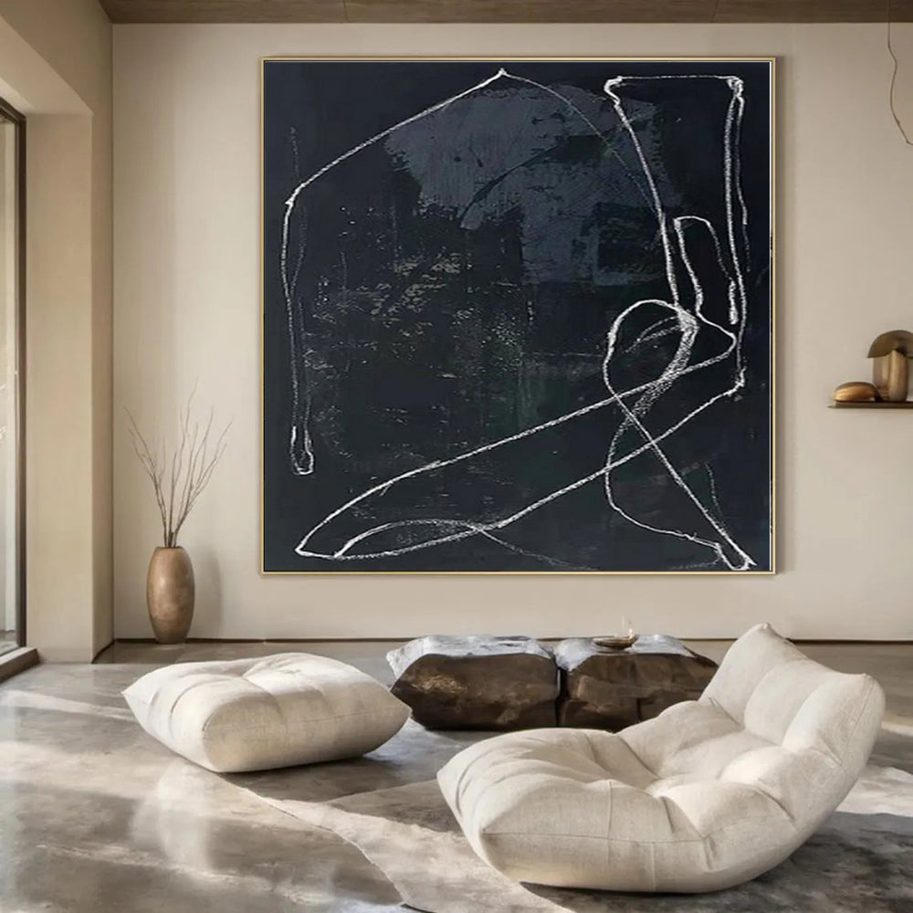 “Black - White Line Abstract” - Raw Abstract Painting On Canvas PS0161