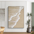 “Beige - White Textured Shoreline” - Coastal Abstract Painting On Canvas PT1143