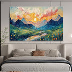 “Impasto Mountain Sunset” - Impasto Oil Painting On Canvas DKS856