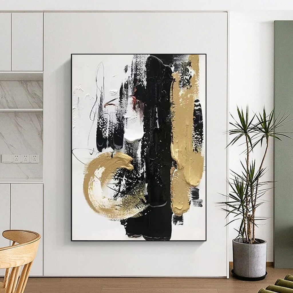 “Black & Gold Dynamic” - Bold Strokes & Metallic Accents Painting On Canvas DS146