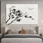 “Ink - Wash Tree and Birds” - Minimalist Chinese - style Painting On Canvas DKS451