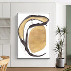 “Gold & Black Curved Forms” - Metallic Hues with Fluid Lines Painting On Canvas DS223