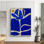 Blue, White & Orange Floral Abstract "Midnight Bloom" Painting On Canvas PS0872