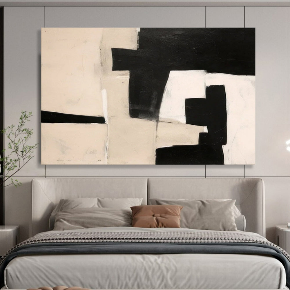 “Monochrome Geometric Shapes” - Minimalist Abstract Painting On Canvas PT071