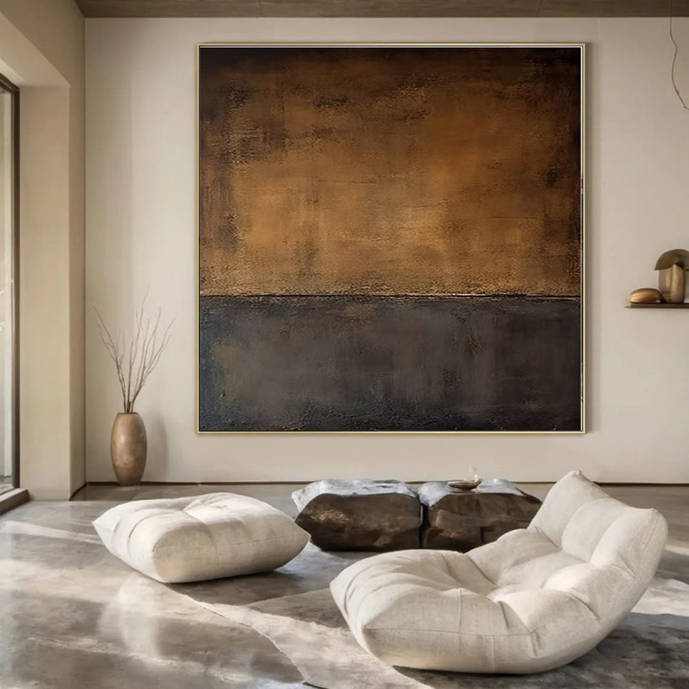 Brown and Black with Divided Textures "Earth and Shadow" Abstract Painting On Canvas PS1363