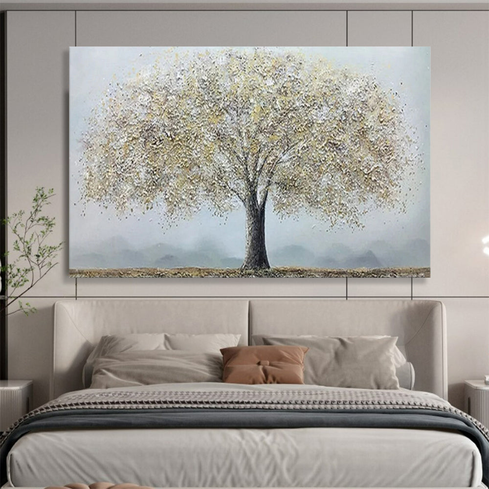 “Golden - White Canopy Tree” - Impasto - Textured Painting On Canvas PT1526