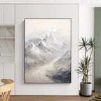 “Grey - White Snowy Mountain Range” - Impasto Landscape Painting On Canvas PT1264