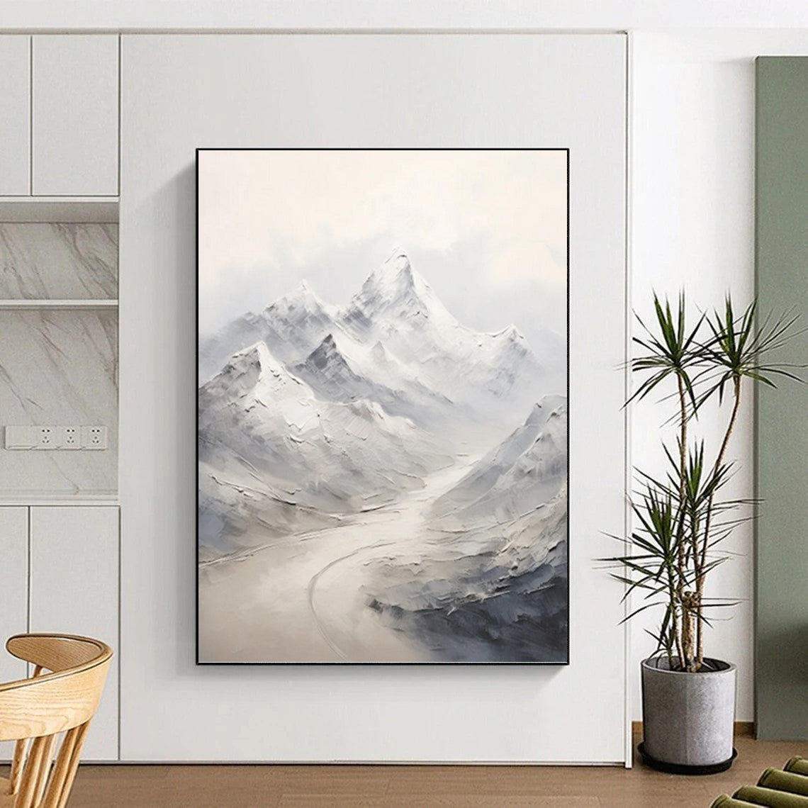 “Grey - White Snowy Mountain Range” - Impasto Landscape Painting On Canvas PT1264