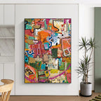 “Colorful Patchwork Abstract” - Quirky Abstract Painting On Canvas DS293