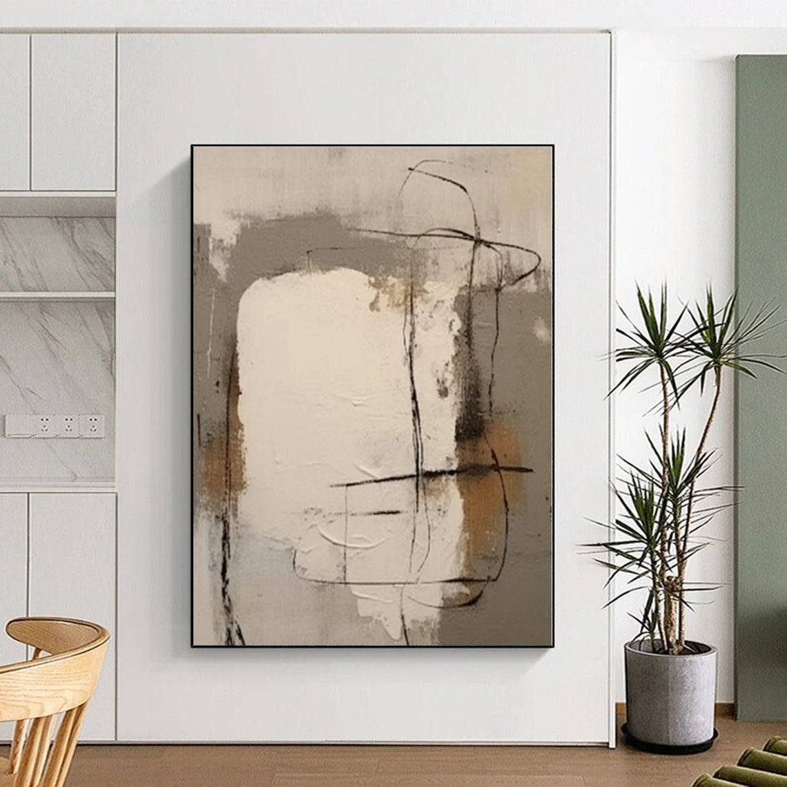 “Gray - Beige - Black Textured Abstraction” - Gray, Beige, Black Abstract Painting On Canvas PS0541