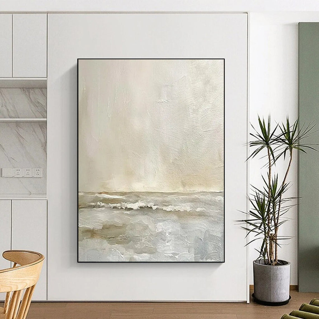 “Beige and Gray Coastal Calm” - Abstract Landscape Painting On Canvas PT2360