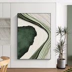 “Green & White Wave Abstraction” - Fluid, Nature - Inspired Painting On Canvas PT1473
