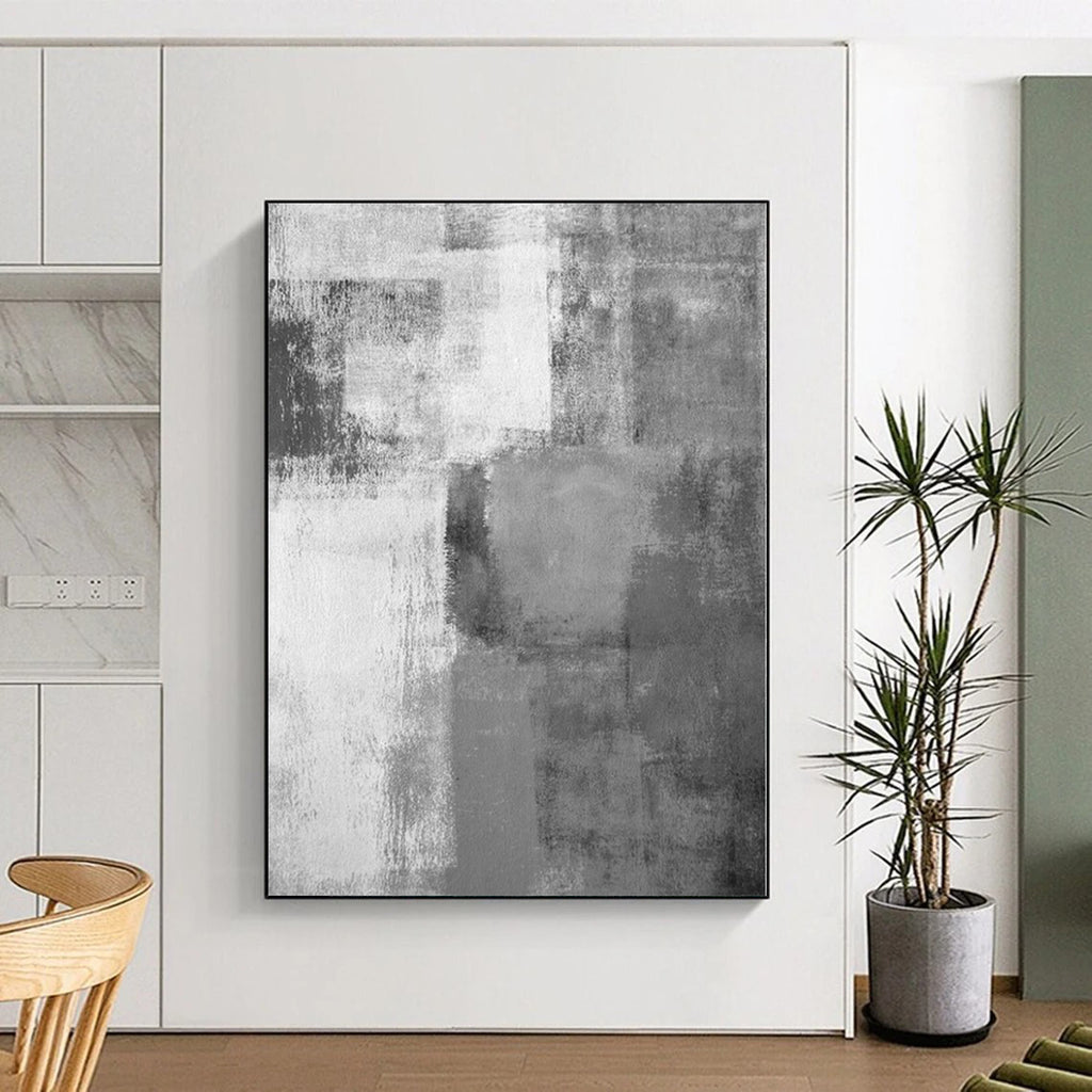 “Monochrome Grey Abstract Soft Blocks” Painting On Canvas PS0377