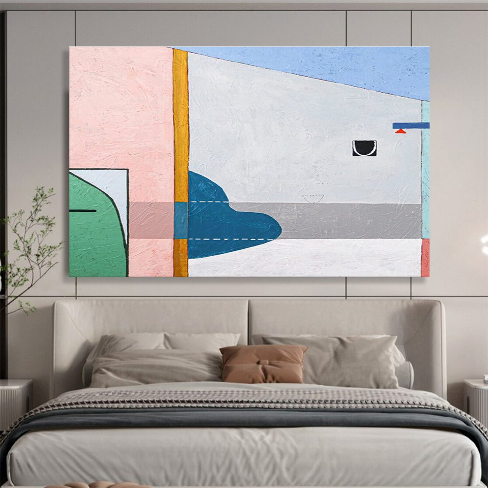“Pastel And Blue Geometric Abstract” - Geometric Abstract Painting DKS548