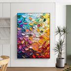 “Colorful Impasto Leaf Collage” - Abstract Painting On Canvas PT2071