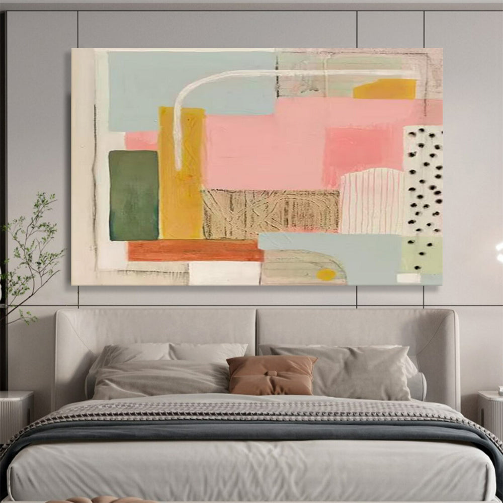 “Pastel Geometric Collage” - Modern Abstract Painting On Canvas PT204