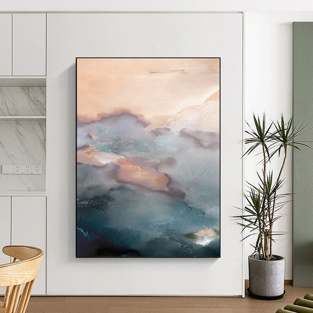 “Ethereal Color Fusion” - Soft Pink & Blue Cloud - Like Textures Painting On Canvas DS164