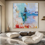 Blue, Green, Red, White, Orange with Energetic Strokes "Market Fiesta" Abstract Painting On Canvas PS1390