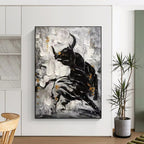 “Black - White - Gold Bull Abstract” - Expressionist Animal Painting On Canvas PT1968