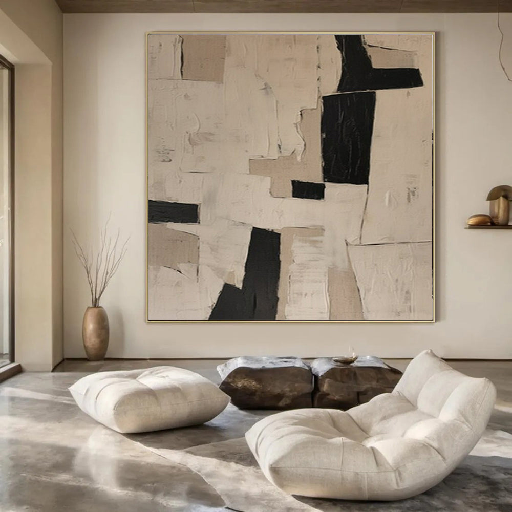 Black and White Collage, "Monochrome Mosaic" – Collage Abstract Painting On Canvas PS0955