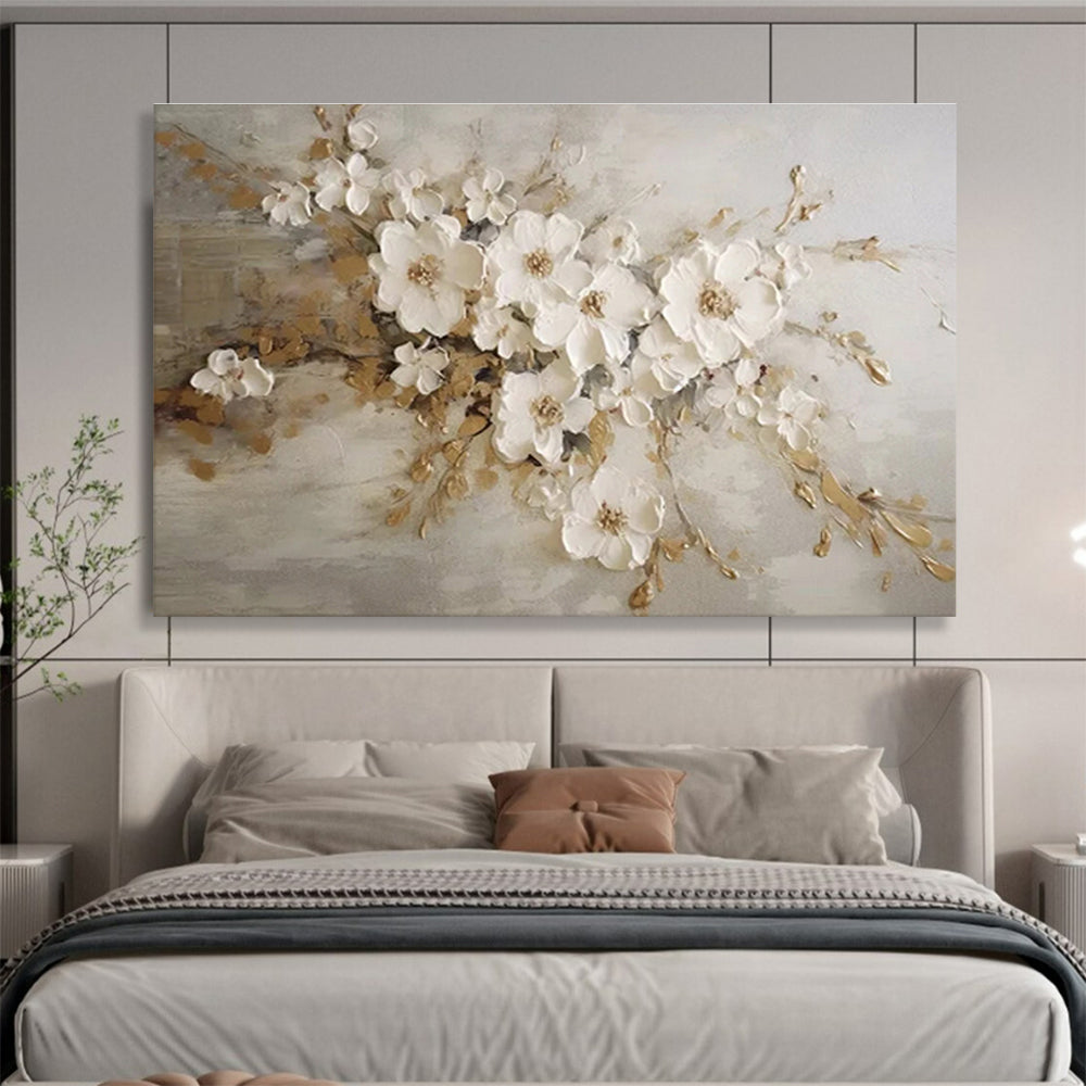 “Textured White Floral Bouquet” Floral Painting On Canvas DKS250