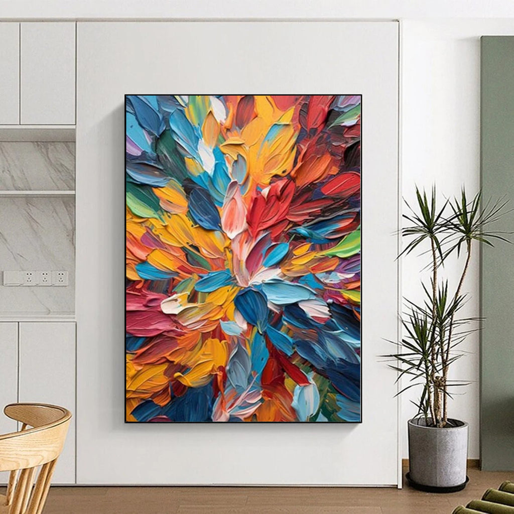 “Textured Floral Burst of Rainbow Colors” - Palette - Knife Abstract Painting On Canvas PS0236