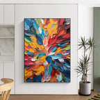 “Textured Floral Burst of Rainbow Colors” - Palette - Knife Abstract Painting On Canvas PS0236