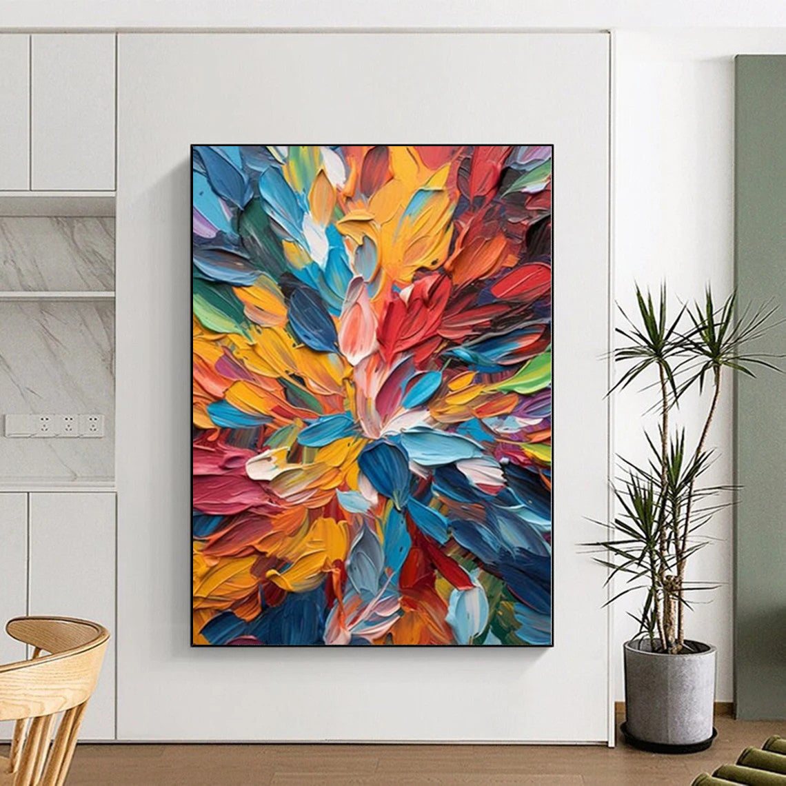“Textured Floral Burst of Rainbow Colors” - Palette - Knife Abstract Painting On Canvas PS0236