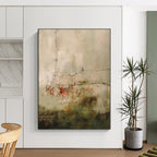 “Earthy Tones Abstract Landscape” - Beige, Green, Red Abstract Landscape Painting On Canvas PS0574