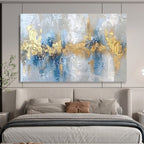 “Cool Blue & Gold Fusion” - Abstract Metallic Painting On Canvas PT046