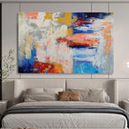 Color Clash: Blue, Yellow, Red & Gray Abstract Expressionist Painting for Art Gallery & Creative Hub DKS646