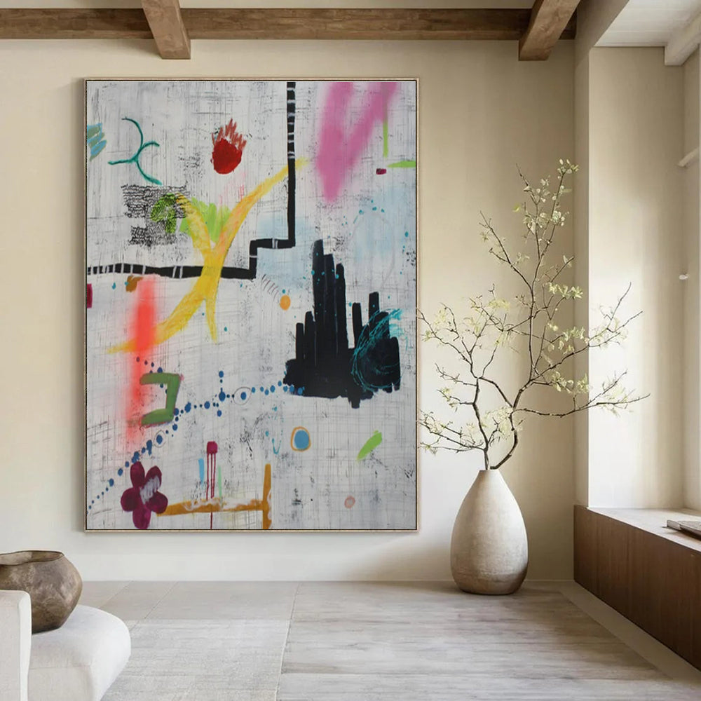Large-Scale Hand-Painted Abstract Mural for Living Room & Hotel Outdoor Terraces