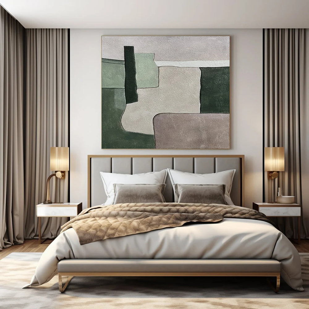 Gray, Red, Yellow, Green with Dynamic Strokes "Urban Echo" Abstract Painting On Canvas PS1459